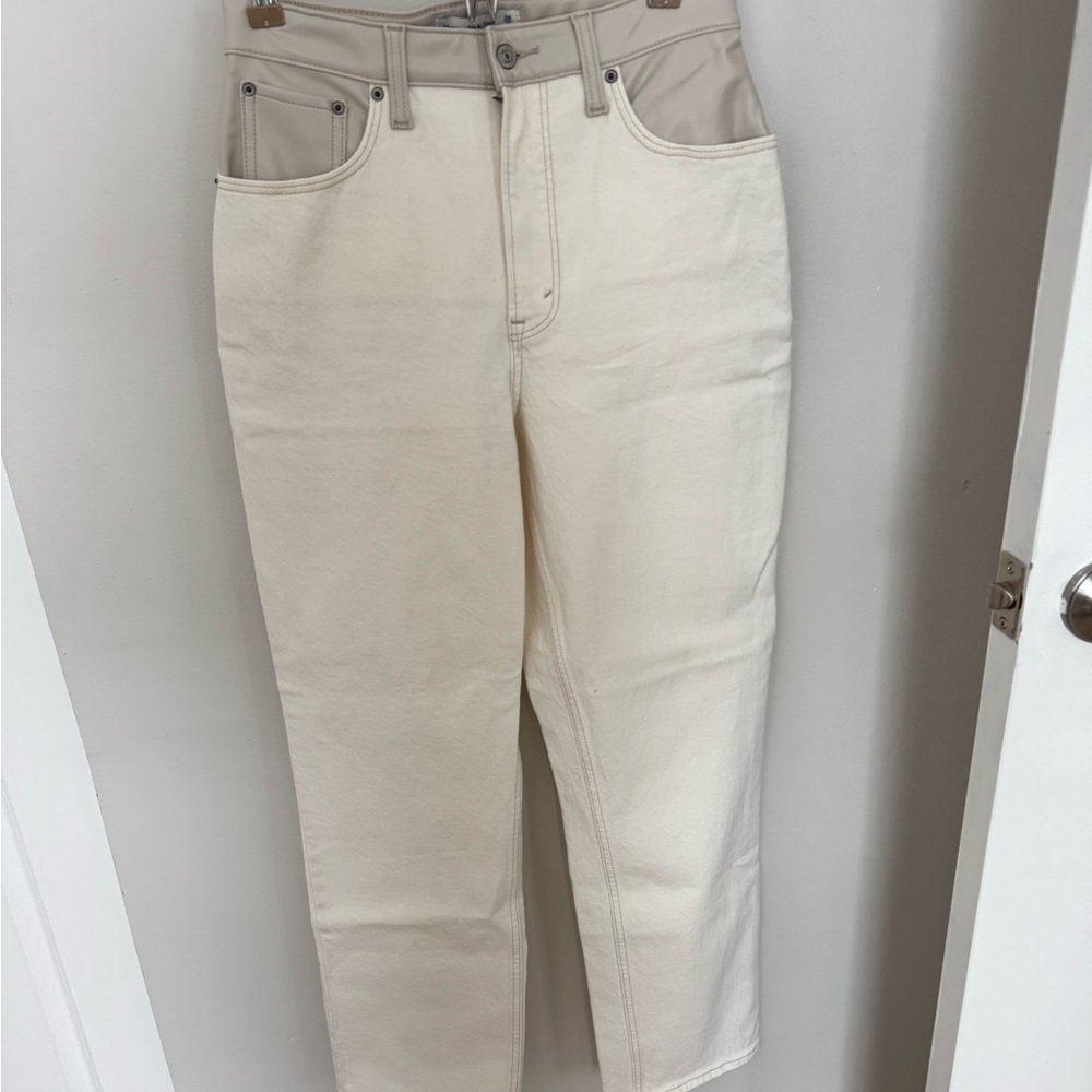 Abercrombie & Fitch Cream Jeans with Leather waist -Curve Love